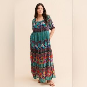 Anthropologie Metallic Abstract Maxi Dress